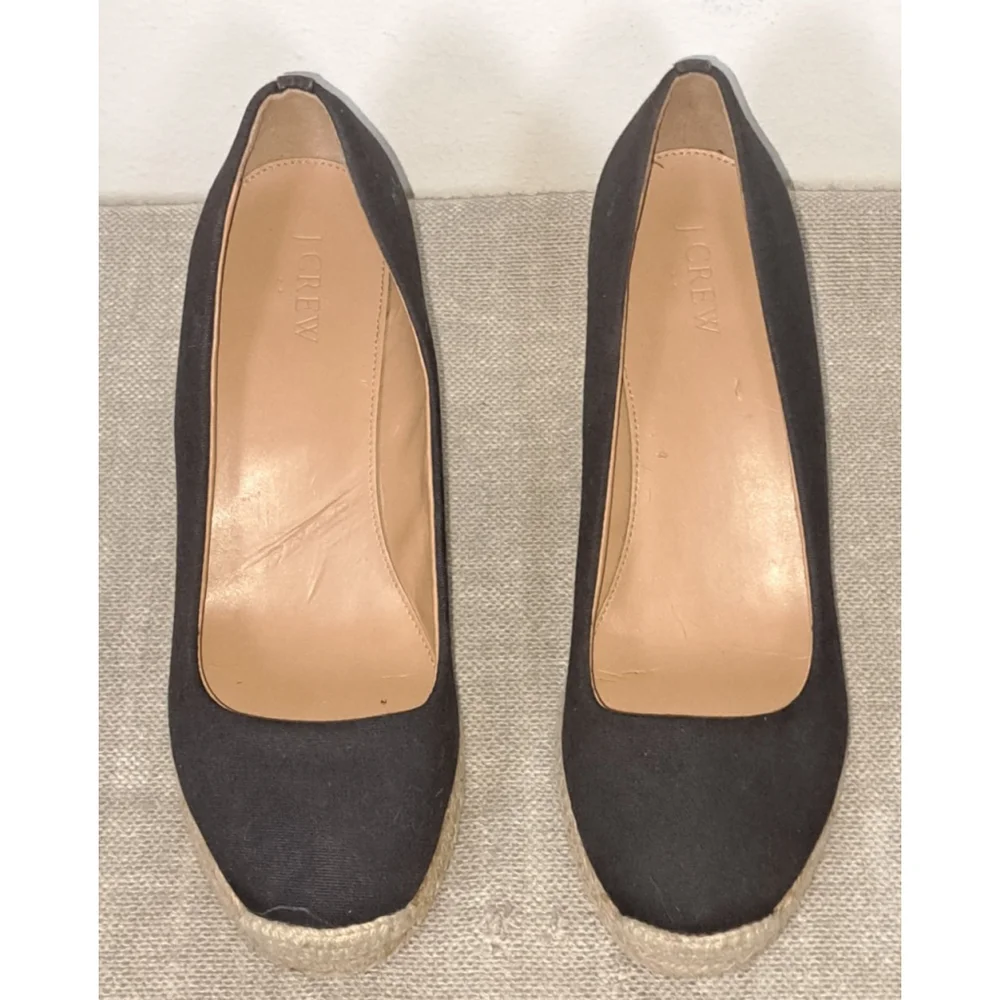 J. CREW Espadrille Wedge‎ Pumps Size 9 Black Canvas Seville